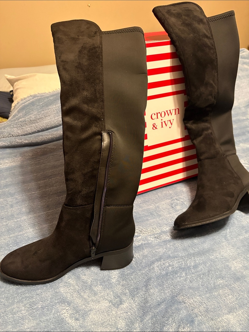 crown & ivy Black Over-the-Knee Suede Boots